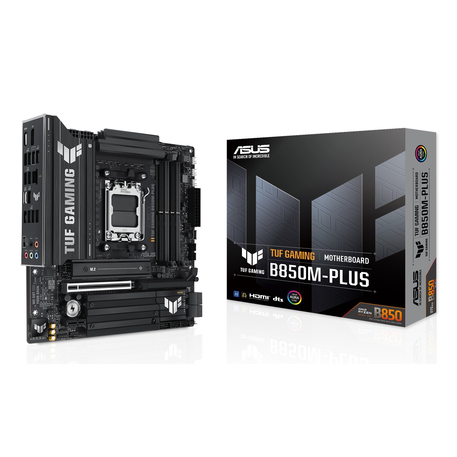 ASUS TUF GAMING B850M-PLUS, AMD, Sockel AM5, AMD Ryzen 7000 Series, AMD Ryzen 8000 Series, AMD Ryzen 9000 Series, Sockel AM5, DDR5-SDRAM, 192 GB