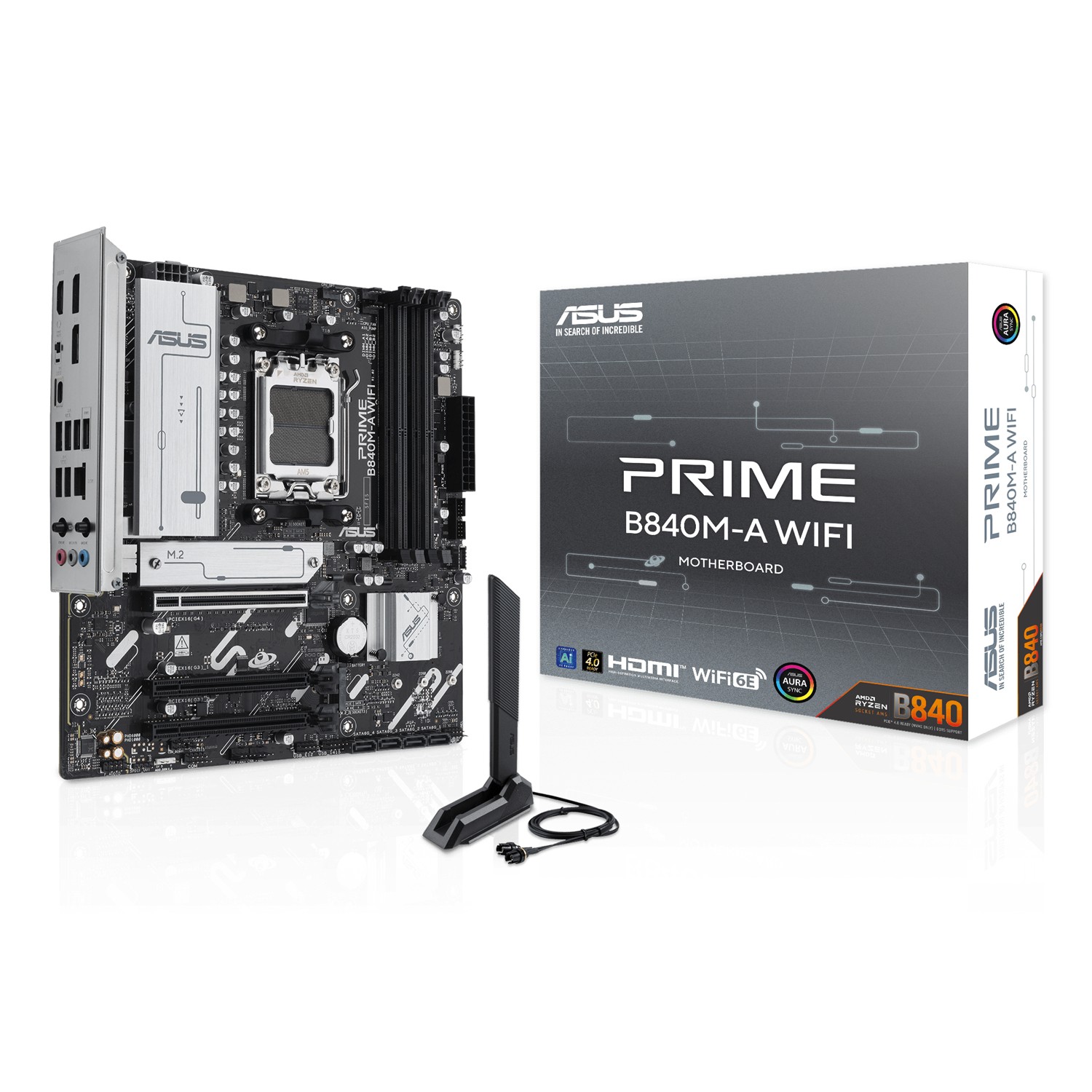 ASUS PRIME B840M-A WIFI, AMD, Sockel AM5, AMD Ryzen 7000 Series, AMD Ryzen 8000 Series, AMD Ryzen 9000 Series, Sockel AM5, DDR5-SDRAM, 192 GB