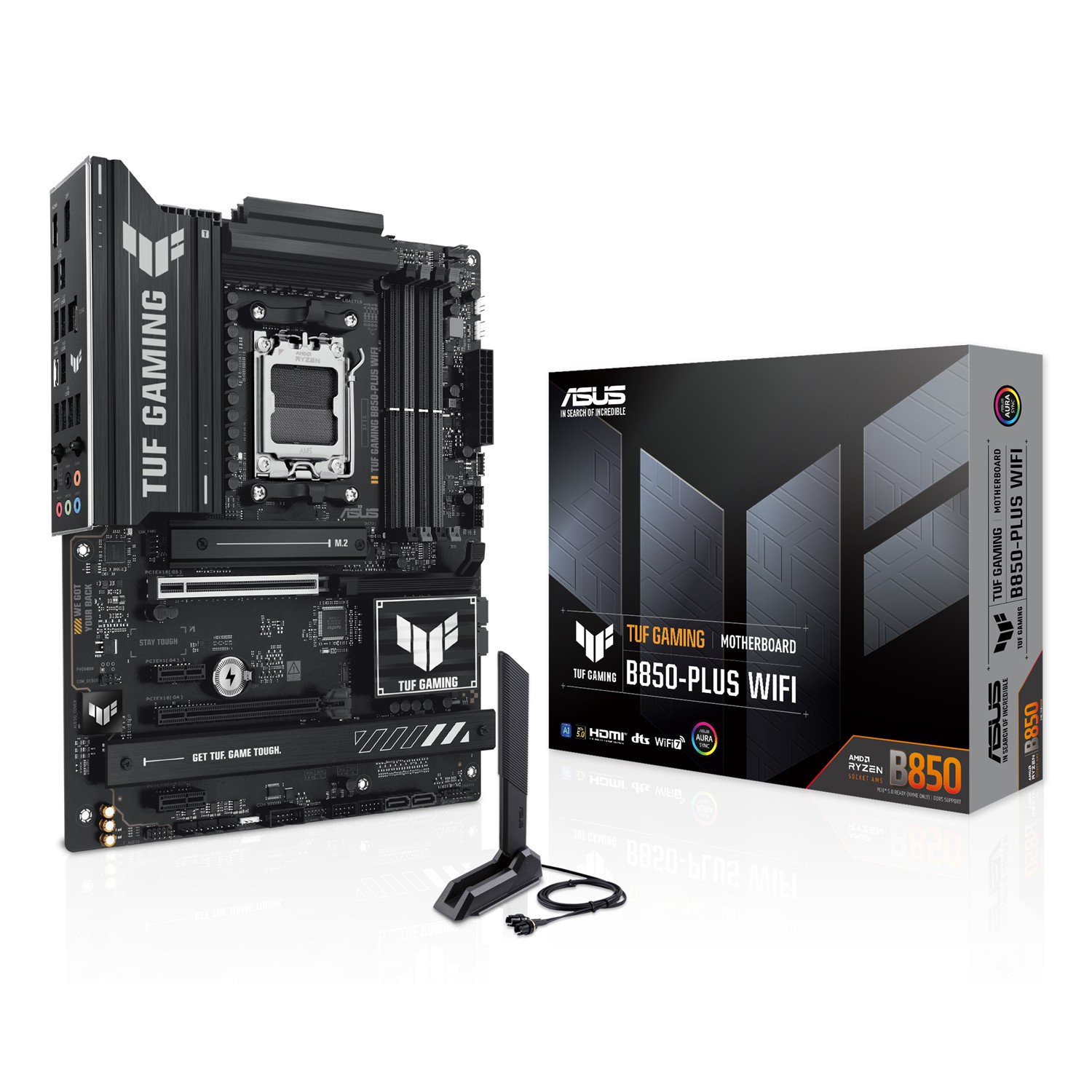 ASUS TUF GAMING B850-PLUS WIFI, AMD, Sockel AM5, AMD Ryzen 7000 Series, AMD Ryzen 8000 Series, AMD Ryzen 9000 Series, Sockel AM5, DDR5-SDRAM, 192 GB