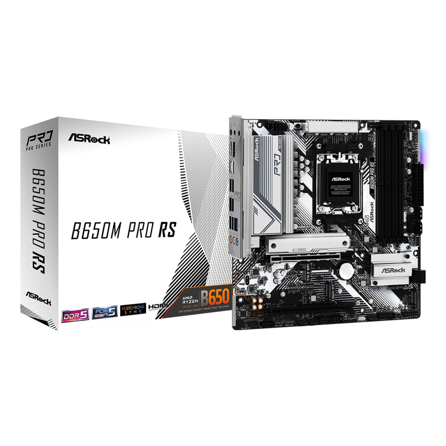 ASRock B650M Pro RS, AMD, Sockel AM5, AMD Ryzen™ 5, AMD Ryzen™ 7, DDR5-SDRAM, 128 GB, DIMM