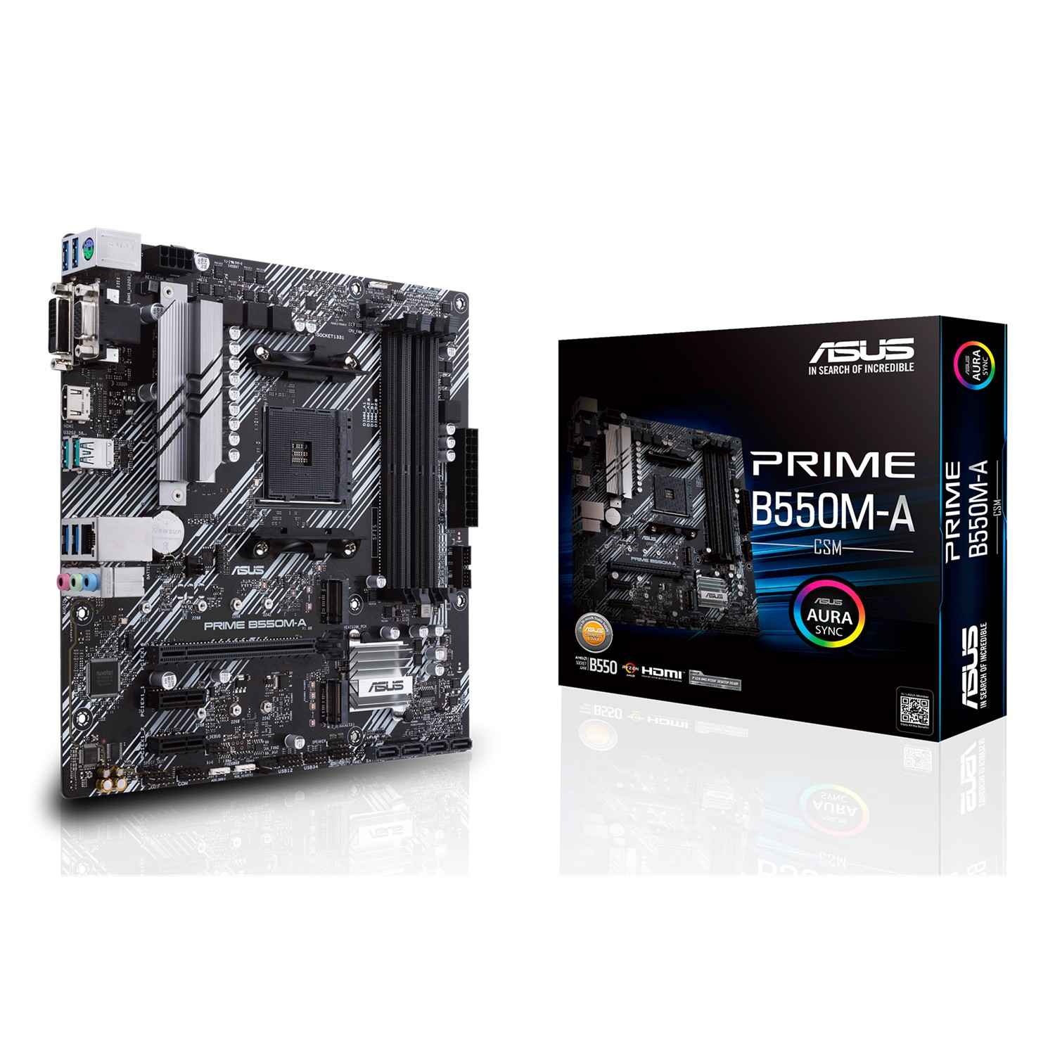 ASUS Prime B550M-A/CSM, AMD, Sockel AM4, AMD Ryzen 3000 Series, DDR4-SDRAM, 128 GB, DIMM