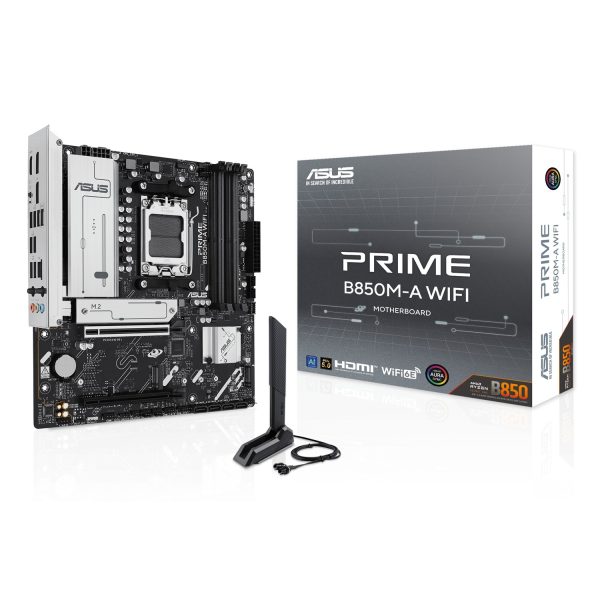 ASUS PRIME B850M-A WIFI, AMD, Sockel AM5, AMD Ryzen 7000 Series, AMD Ryzen 8000 Series, AMD Ryzen 9000 Series, DDR5-SDRAM, 256 GB, DIMM