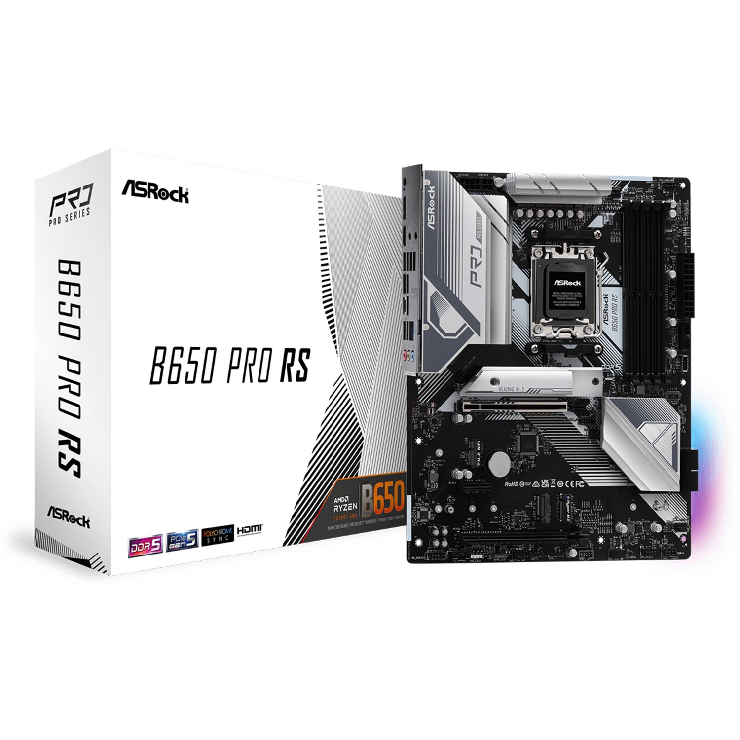 ASRock B650 Pro RS, AMD, Sockel AM5, AMD Ryzen 7000 Series, DDR5-SDRAM, 128 GB, DIMM