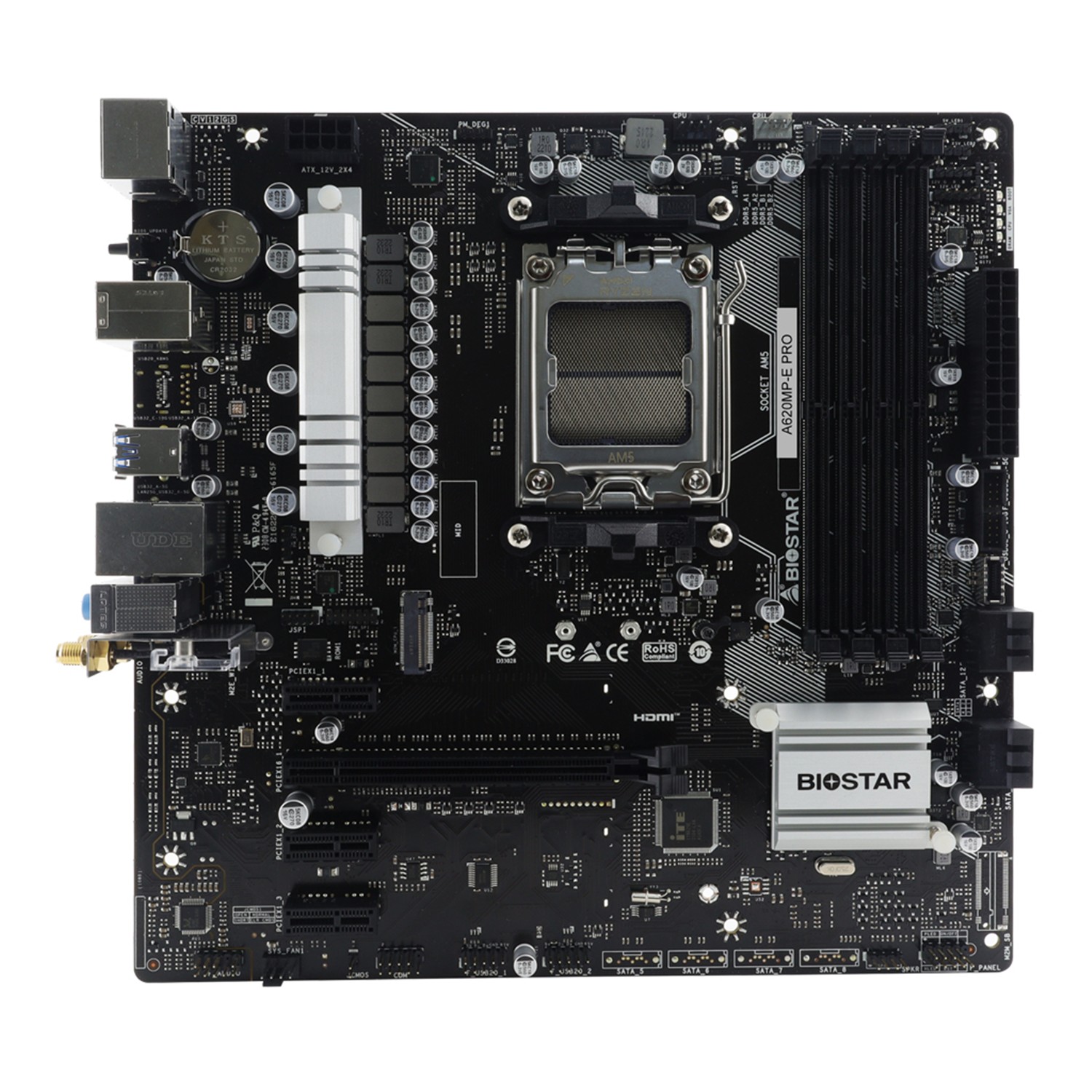 Zweites Bild vonBiostar A620MP-E PRO, AMD, Sockel AM5, AMD Ryzen 7000 Series, DDR5-SDRAM, 128 GB, DIMM