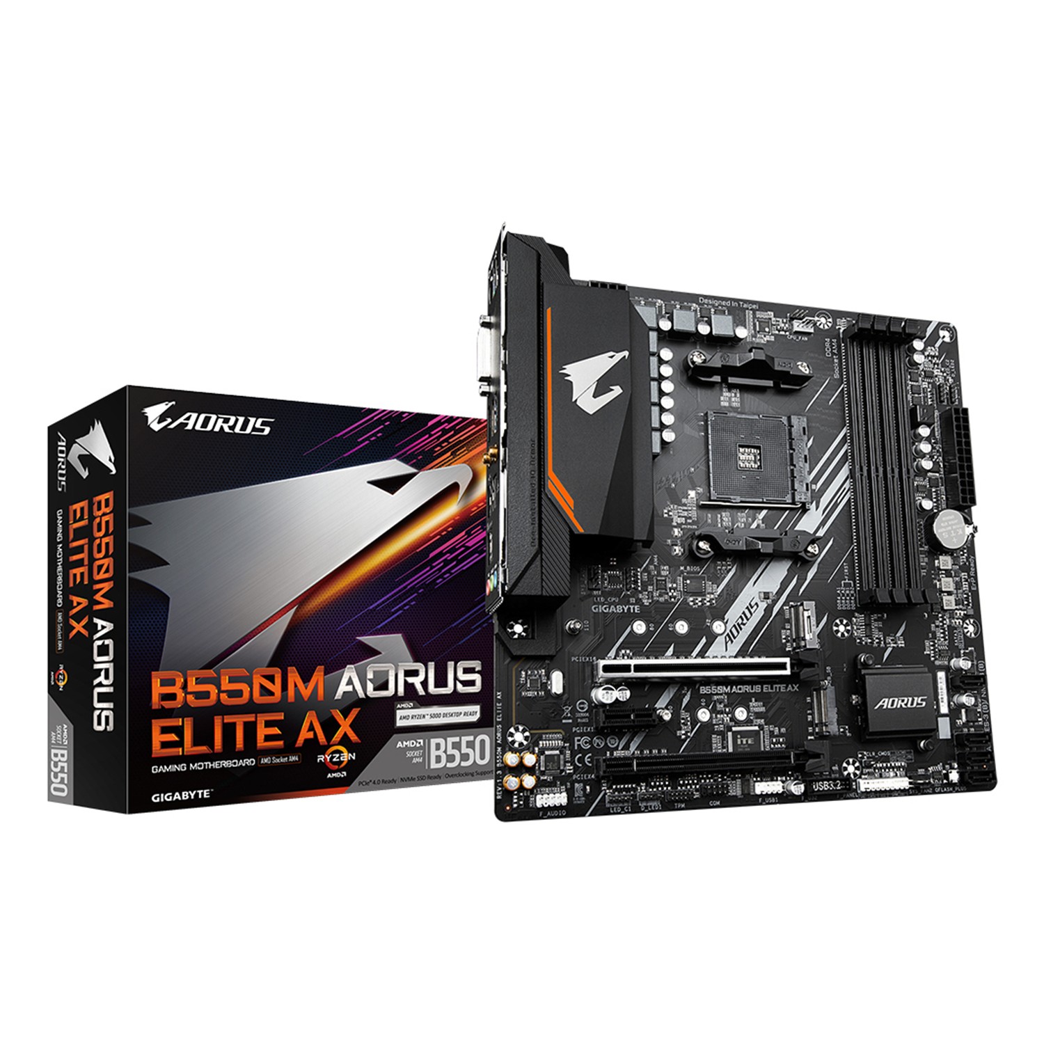 Gigabyte B550M AORUS ELITE AX Mainboard – AMD Ryzen 5000 CPUs, 5+3 Phasen VRM, bis zu 4733 MHz DDR4, 1xPCIe 4.0 + 1xPCIe 3.0 M.2, Wi-Fi 6E, 1GbE LAN, USB 3.2 Gen 1, AMD, Sockel AM4, AMD Ryzen 3000 Series, AMD Ryzen 4000 Series, AMD Ryzen 5000 Series, Sock