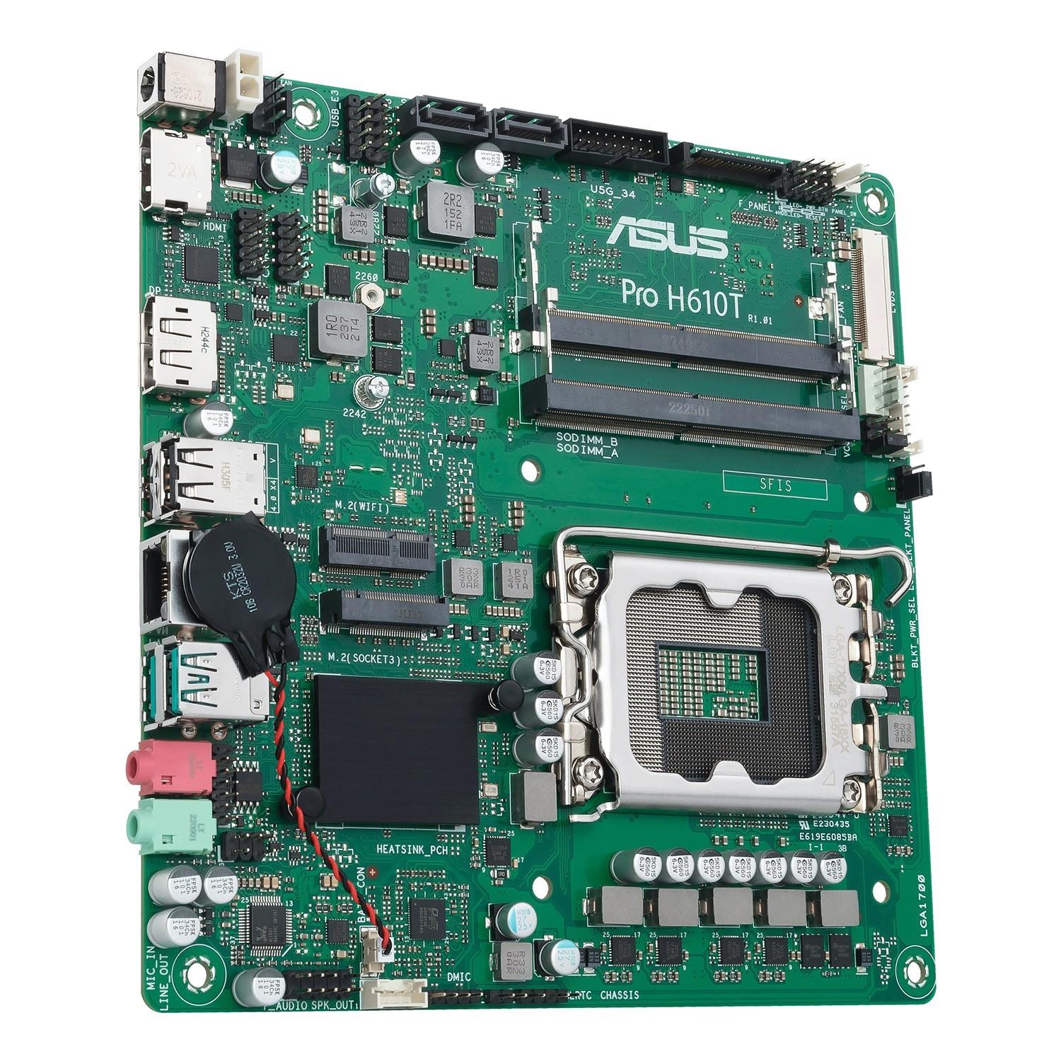 Zweites Bild vonASUS PRO H610T-CSM, AMD, LGA 1700, Intel® Celeron®, Intel® Core™ i3, Intel® Core™ i5, Intel® Core™ i7, Intel® Core™ i9,..., DDR5-SDRAM, 64 GB, SO-DIMM