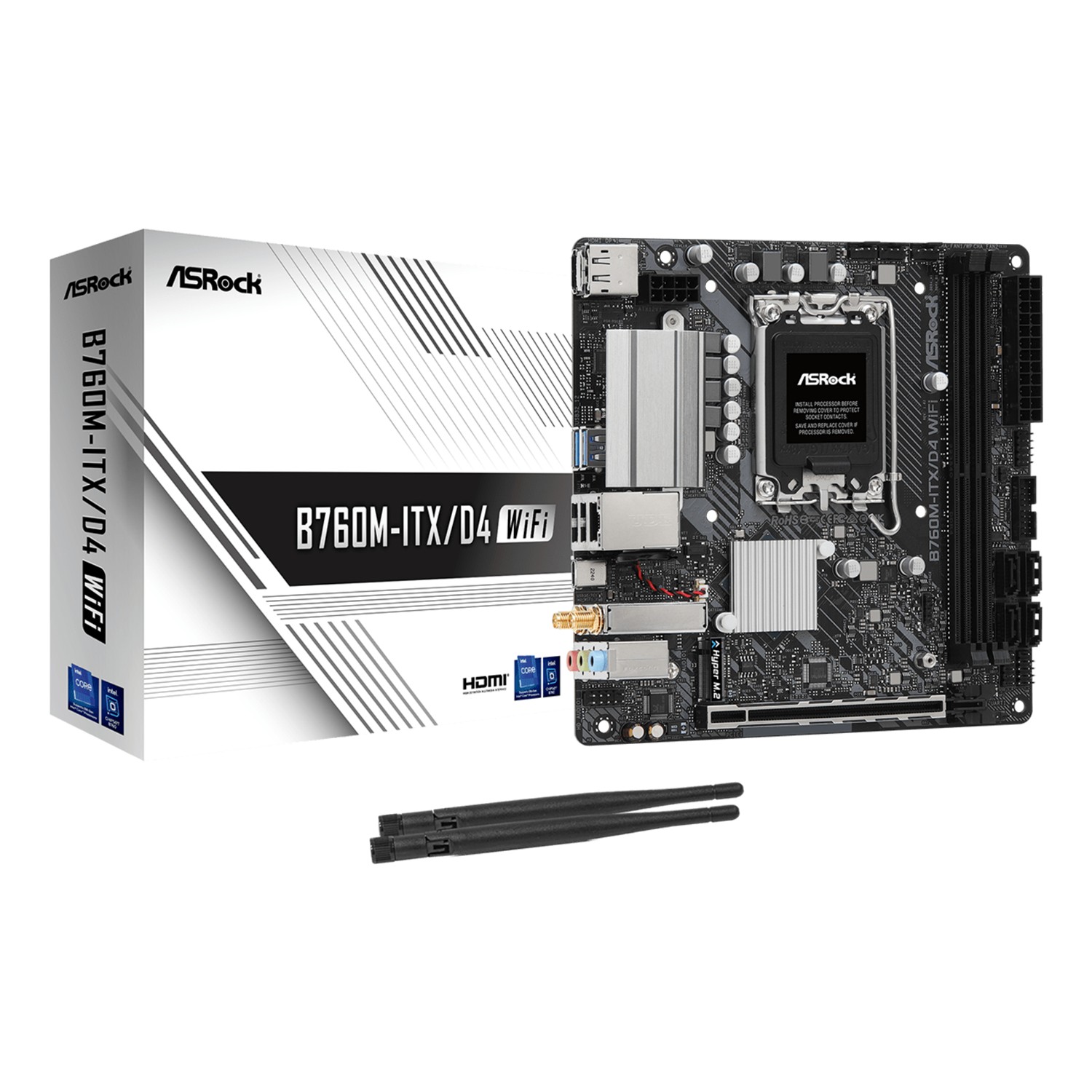 ASRock B760M-ITX/D4 WiFi, Intel, LGA 1700, Intel® Core™ i3, Intel® Core™ i5, Intel® Core™ i7, Intel® Core™ i9, DDR4-SDRAM, 64 GB, DIMM