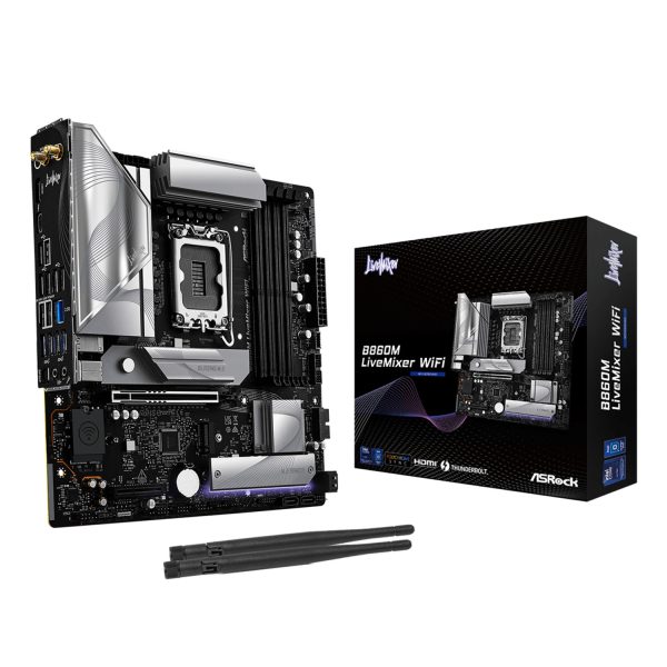 ASRock B860M LiveMixer WiFi, Intel, LGA 1851 (Socket V1), DDR5-SDRAM, 256 GB, DIMM, Zweikanalig
