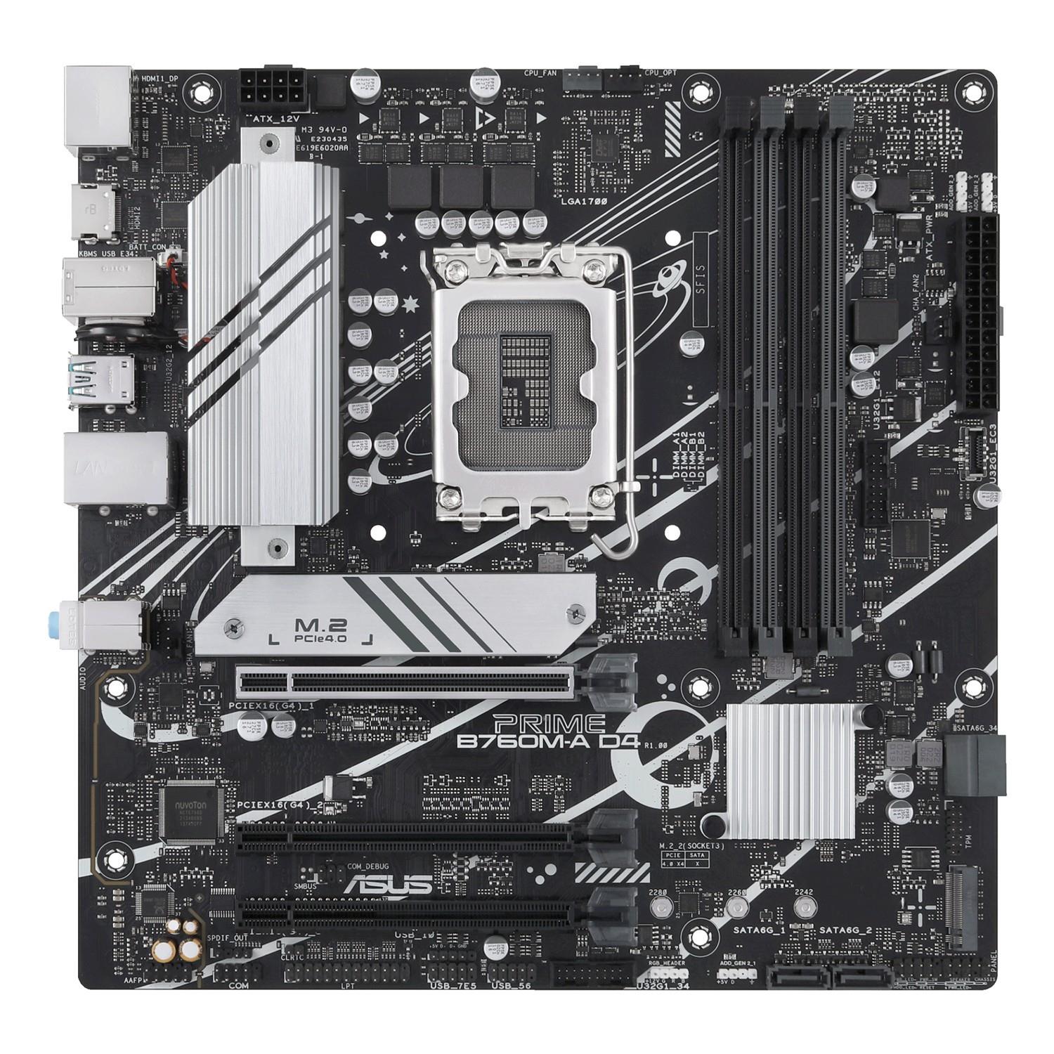 ASUS PRIME B760M-A D4-CSM, Intel, LGA 1700, Intel® Celeron®, Intel® Pentium® Gold, Intel® Core™ i3, Intel® Core™ i5, Intel® Core™..., LGA 1700, DDR4-SDRAM, 128 GB