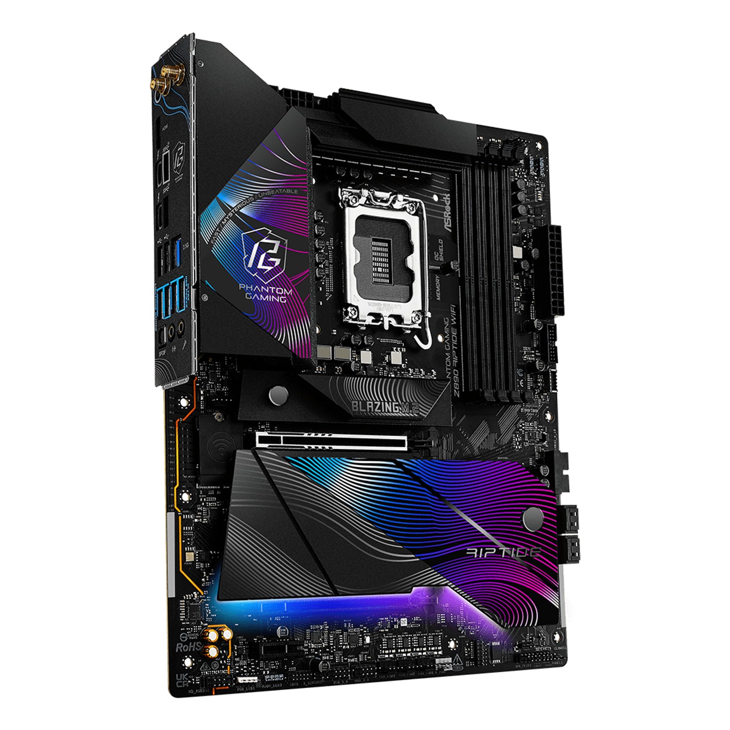 Zweites Bild vonASRock Z890 Riptide WiFi, Intel, LGA 1851 (Socket V1), Intel Core Ultra (Series 2), DDR5-SDRAM, 256 GB, DIMM