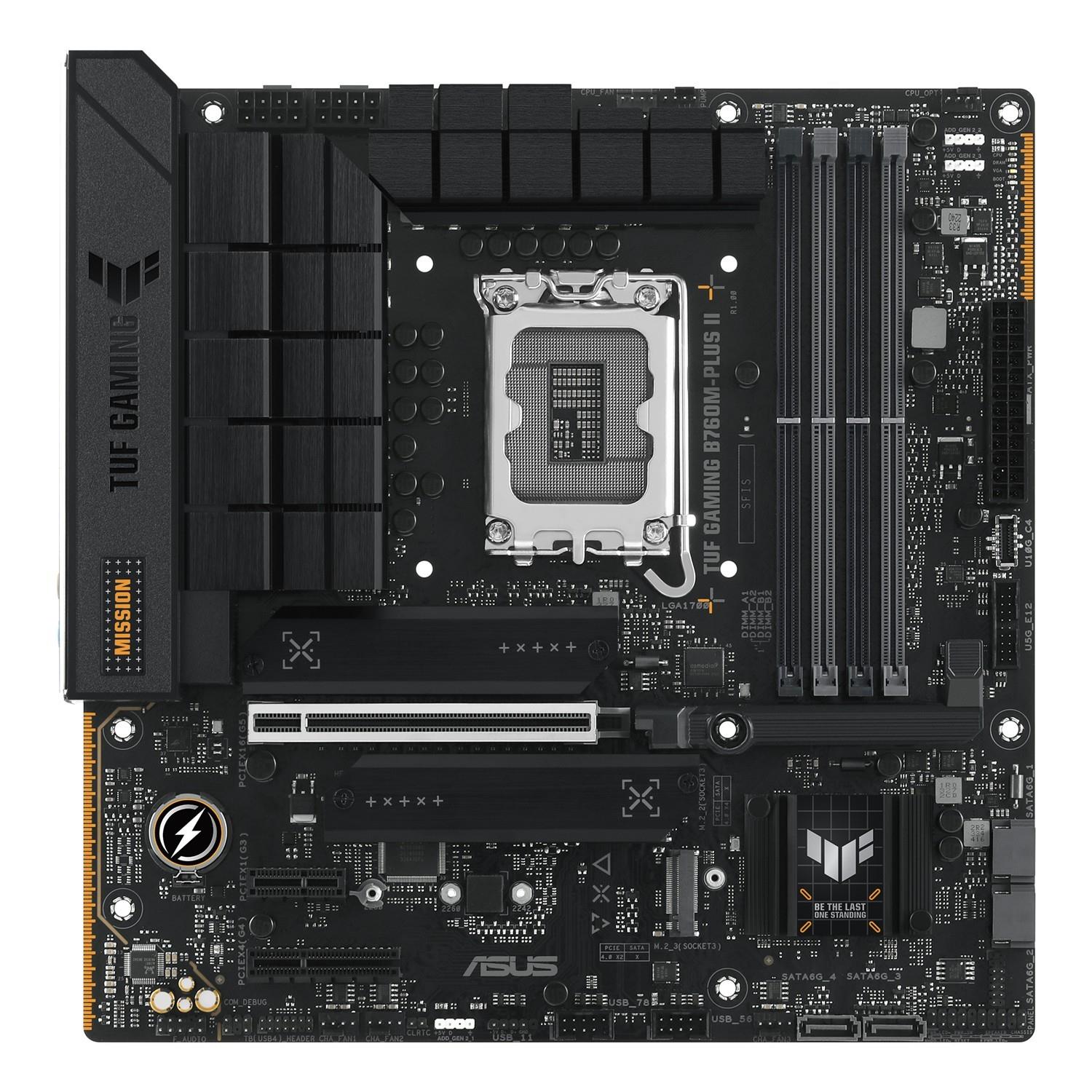 ASUS TUF GAMING B760M-PLUS II, Intel, LGA 1700, Intel® Celeron®, Intel® Pentium® Gold, Intel® Core™ i3, Intel® Core™ i5, Intel® Core™..., LGA 1700, DDR5-SDRAM, 192 GB