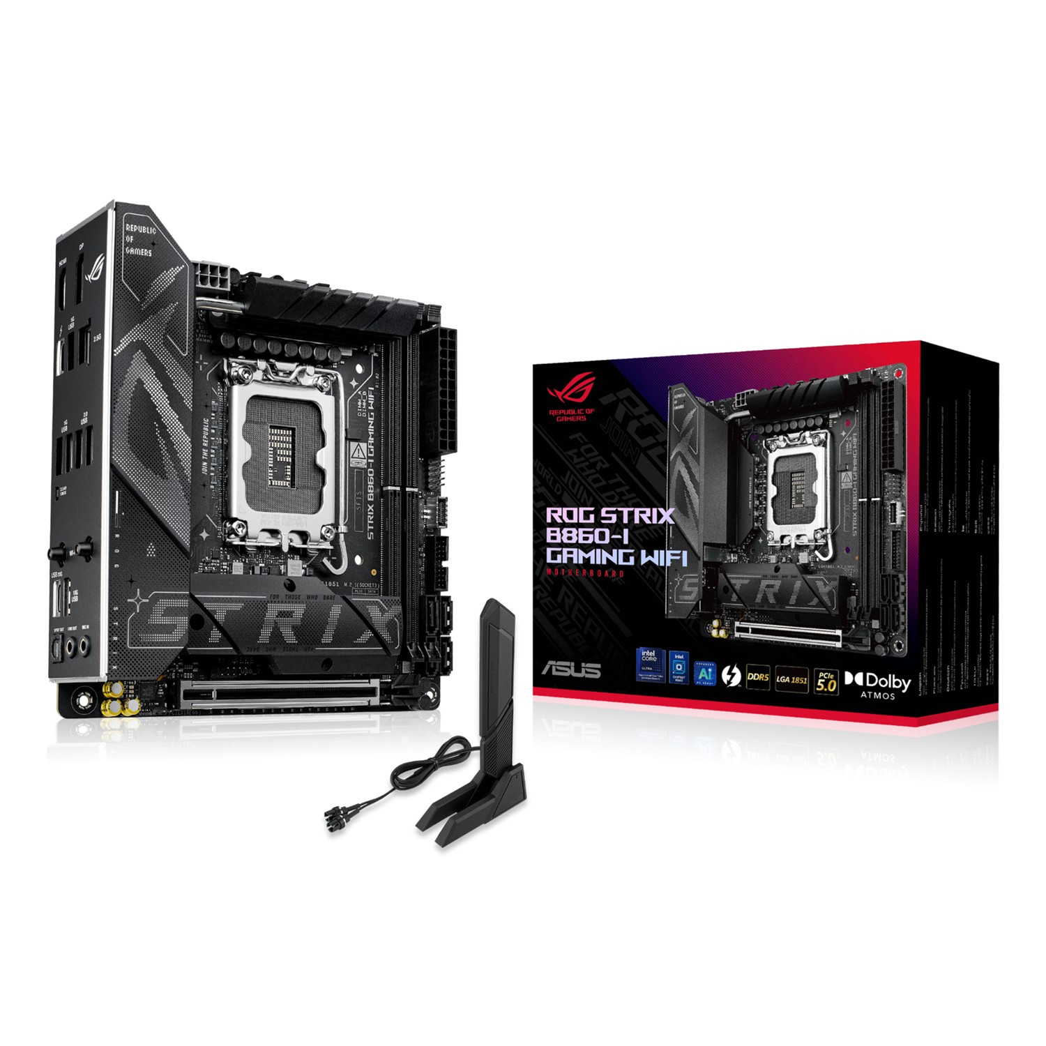 ASUS ROG STRIX B860-I GAMING WIFI, Intel, LGA 1851 (Socket V1), Intel Core Ultra (Series 2), DDR5-SDRAM, 128 GB, DIMM