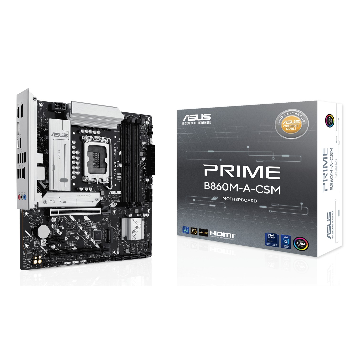 ASUS PRIME B860M-A-CSM, Intel, LGA 1851 (Socket V1), Intel Core Ultra (Series 2), DDR5-SDRAM, 256 GB, DIMM