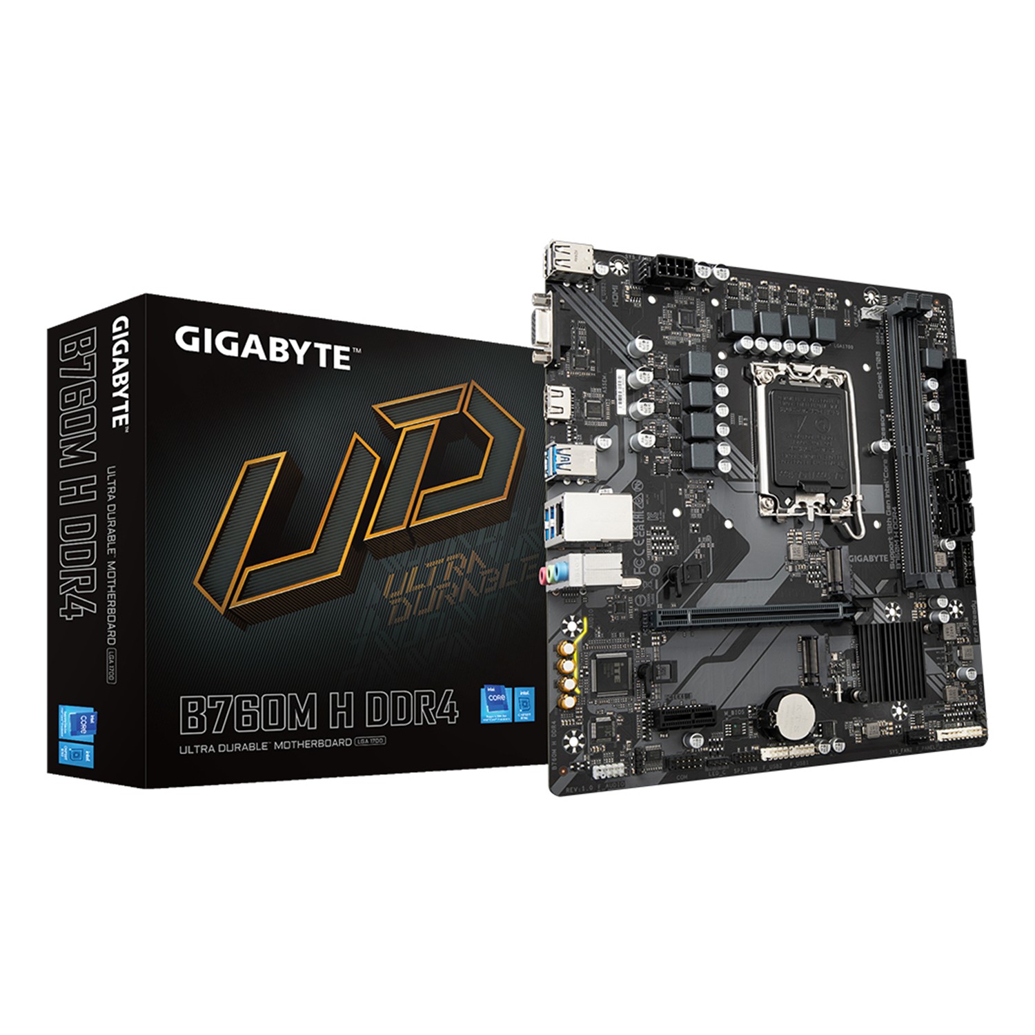 Gigabyte B760M H DDR4 Motherboard - Unterstützt Intel Core 14. Generation CPUs, 6+1+1 Phasen Digital VRM, bis zu 3200MHz DDR4 (OC), 2xPCIe 4.0 M.2, GbE LAN, USB 3.2 Gen1, Intel, LGA 1700, Intel® Celeron®, Intel® Pentium® Gold, LGA 1700, 64 GB, DDR4-SDRAM