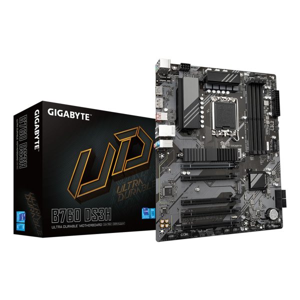 Gigabyte B760 DS3H Mainboard - Unterstützt Intel Core Prozessoren der 14. Generation, 8+2+1 Phasen digitales VRM, bis zu 7600MHz DDR5 (OC), 2x PCIe 4.0 M.2, GbE LAN, USB 3.2 Gen 2x2, Intel, LGA 1700, Intel® Celeron®, Intel® Core™ i3, Intel® Core™ i5, Inte