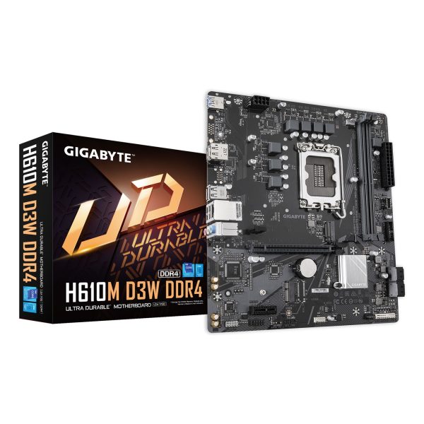 Gigabyte H610M D3W DDR4 Mainboard - Unterstützt 14. Gen. Intel Core CPUs, 5+1+1 Phasen VRM, bis zu 3200 MHz DDR4, 1xPCIe 3.0 M.2, 1 GbE LAN, USB 3.2 Gen 1, Intel, LGA 1700, Intel® Celeron®, Intel Core i3 12th Gen, Intel Core i3 13th Gen, Intel Core i3 14t