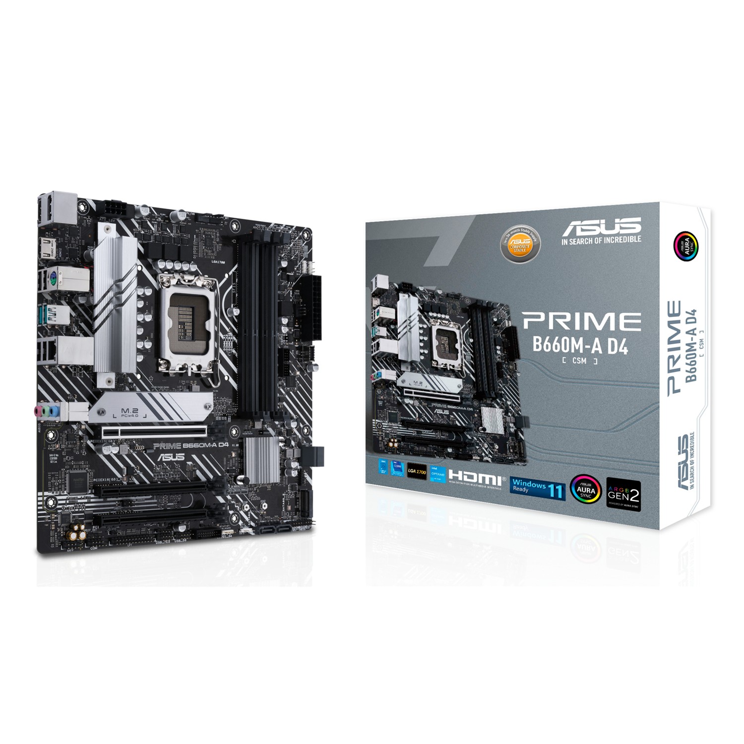 ASUS PRIME B660M-A D4-CSM, Intel, LGA 1700, Intel® Celeron®, Intel® Core™ i3, Intel® Core™ i5, Intel® Core™ i7, Intel® Core™ i9,..., DDR4-SDRAM, 128 GB, DIMM