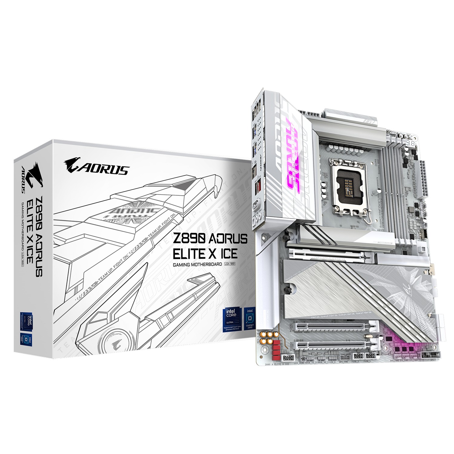 Gigabyte Z890 AORUS ELITE X ICE Mainboard - Unterstützt Intel Core Ultra (Serie 2) CPUs, 16+1+2 Phasen VRM, bis zu 9500MHz DDR5 (OC), 1xPCIe 5.0 + 4xPCIe 4.0, Wi-Fi 7, 2.5GbE LAN, Thunderbolt 4, Intel, LGA 1851 (Socket V1), Intel Core Ultra (Series 2), LG