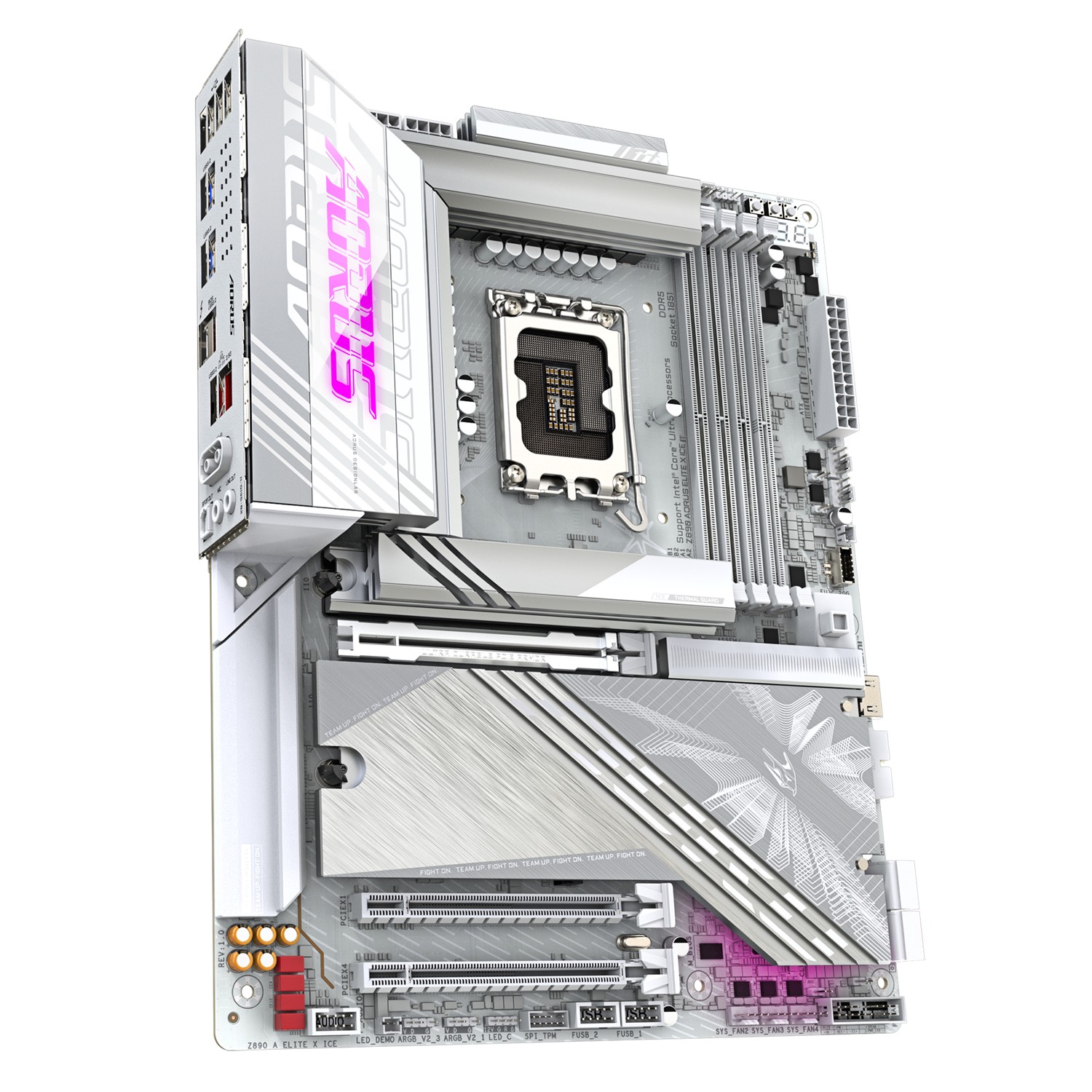 Zweites Bild vonGigabyte Z890 AORUS ELITE X ICE Mainboard - Unterstützt Intel Core Ultra (Serie 2) CPUs, 16+1+2 Phasen VRM, bis zu 9500MHz DDR5 (OC), 1xPCIe 5.0 + 4xPCIe 4.0, Wi-Fi 7, 2.5GbE LAN, Thunderbolt 4, Intel, LGA 1851 (Socket V1), Intel Core Ultra (Series 2), LG