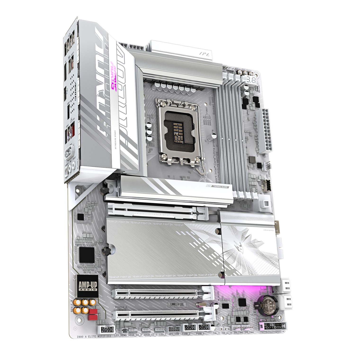 Zweites Bild vonGigabyte Z890 AORUS ELITE WIFI7 ICE Mainboard - Unterstützt Intel Core Ultra (Serie 2) CPUs, 16+1+2 Phasen VRM, bis zu 8800MHz DDR5 (OC), 1xPCIe 5.0 + 3xPCIe 4.0, Wi-Fi 7, 2.5GbE LAN, Thunderbolt 4, Intel, LGA 1851 (Socket V1), Intel Core Ultra (Series 2)