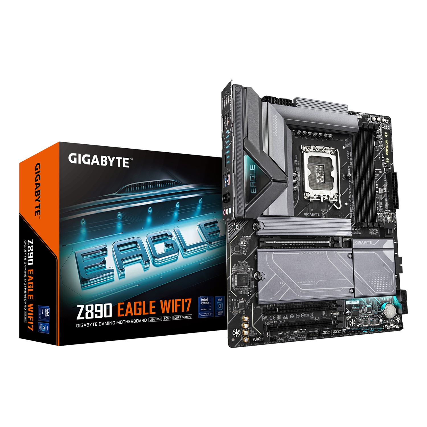 Gigabyte Z890 EAGLE WIFI7 Mainboard - Unterstützt Intel Core Ultra (Serie 2) CPUs, 14+1+2 Phasen VRM, bis zu 8800MHz DDR5 (OC), 1xPCIe 5.0 + 3xPCIe 4.0, Wi-Fi 7, 2.5GbE LAN, USB 4, Intel, LGA 1851 (Socket V1), Intel Core Ultra (Series 2), LGA 1851, 256 GB