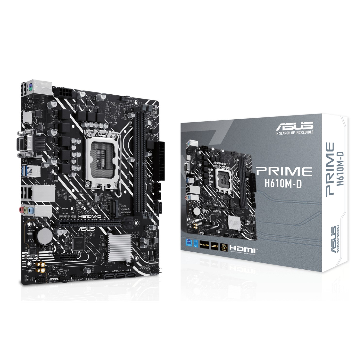 ASUS PRIME H610M-D, Intel, LGA 1700, Intel® Celeron®, Intel® Pentium® Gold, Intel® Core™ i3, Intel® Core™ i5, Intel® Core™..., LGA 1700, DDR5-SDRAM, 96 GB