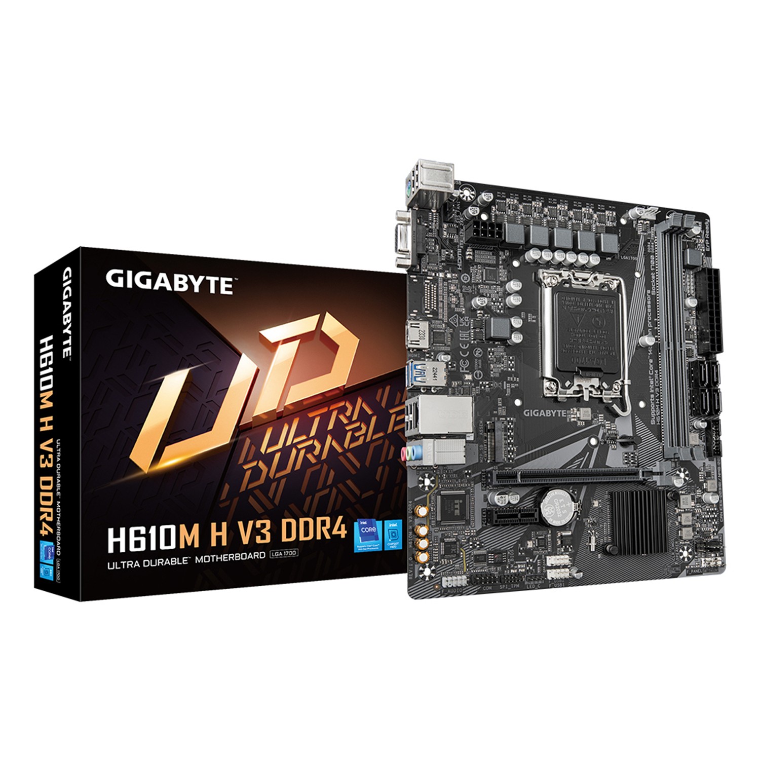 Gigabyte H610M H V3 DDR4, Intel, LGA 1700, Intel® Celeron®, Intel® Core™ i3, Intel® Core™ i5, Intel® Core™ i7, Intel® Core™ i9,..., LGA 1700, DDR4-SDRAM, 64 GB
