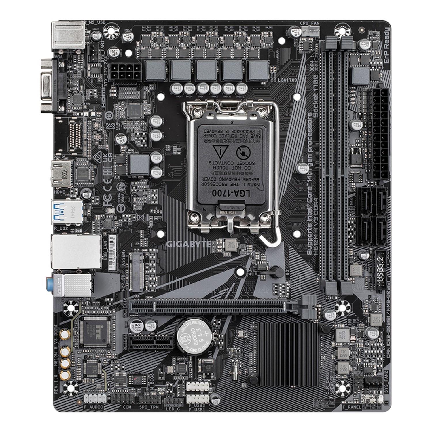 Zweites Bild vonGigabyte H610M H V3 DDR4, Intel, LGA 1700, Intel® Celeron®, Intel® Core™ i3, Intel® Core™ i5, Intel® Core™ i7, Intel® Core™ i9,..., LGA 1700, DDR4-SDRAM, 64 GB