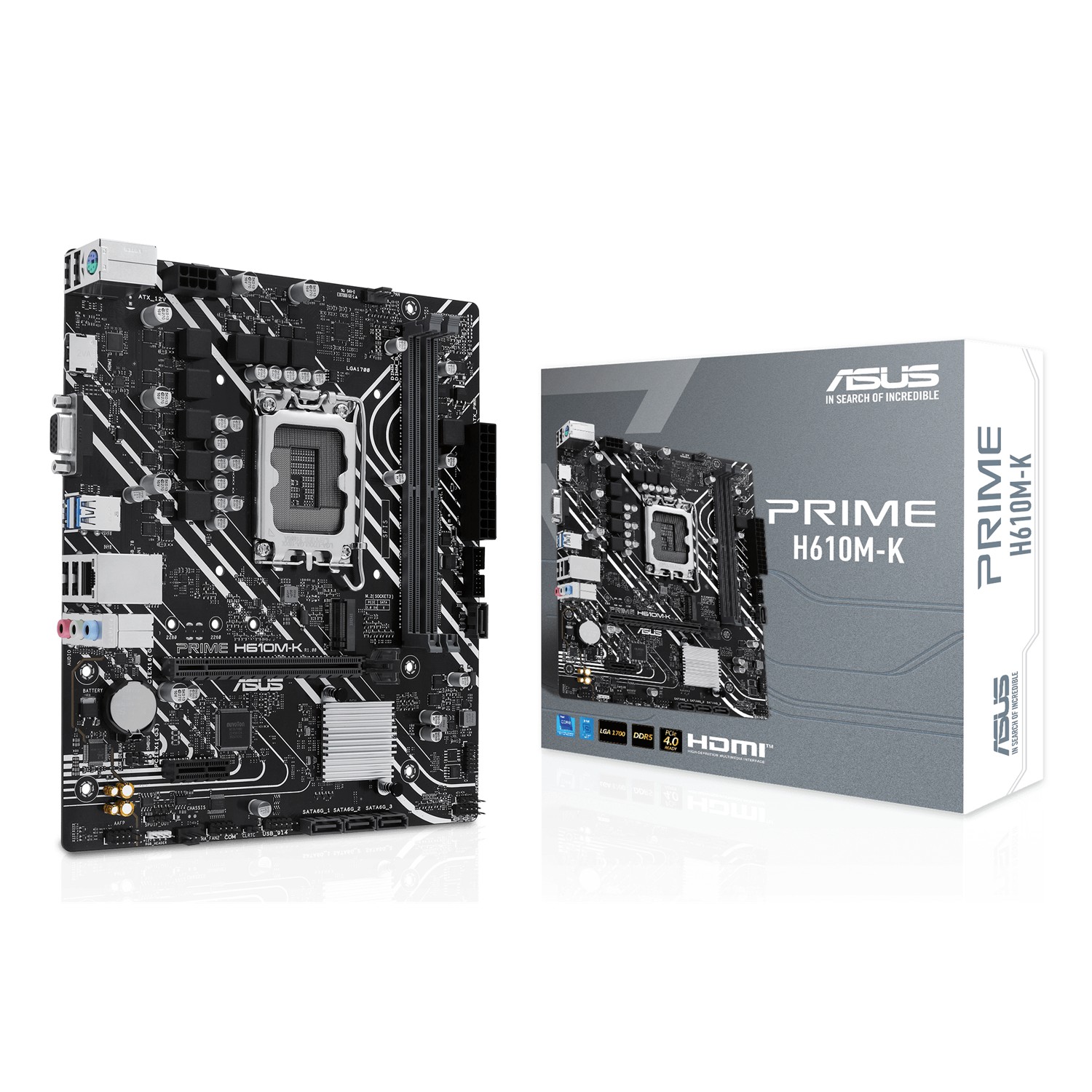 ASUS Prime H610M-K, Intel, LGA 1700, Intel® Celeron®, Intel® Core™ i3, Intel® Core™ i5, Intel® Core™ i7, Intel® Core™ i9,..., DDR5-SDRAM, 96 GB, DIMM
