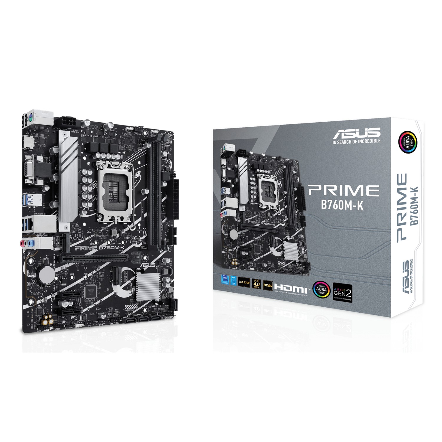 ASUS PRIME B760M-K, Intel, LGA 1700, Intel® Celeron®, Intel® Pentium® Gold, Intel® Core™ i3, Intel® Core™ i5, Intel® Core™..., LGA 1700, DDR5-SDRAM, 96 GB