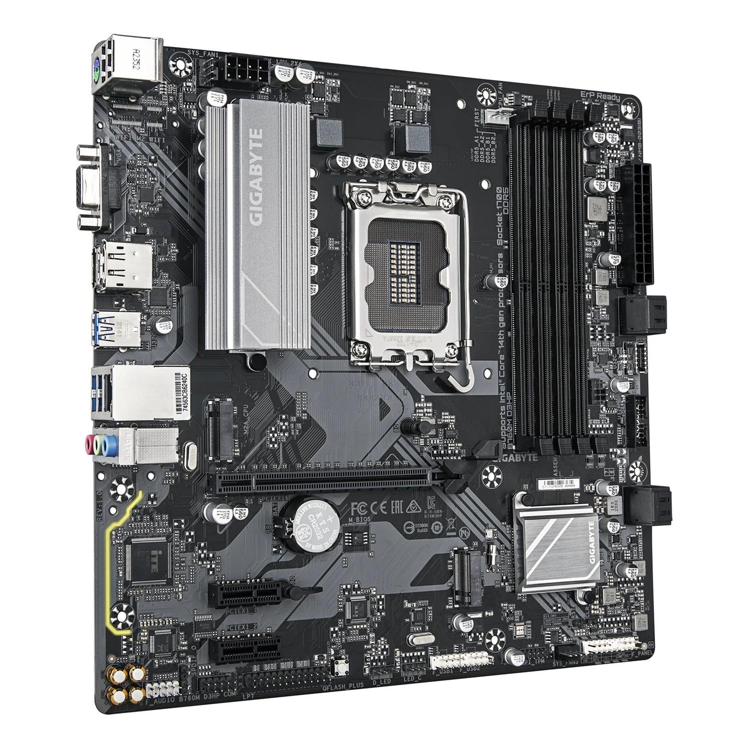 Zweites Bild vonGigabyte B760M D3HP Mainboard - Intel Core CPUs der 14. Generation, 4+1+1 Phasen VRM, bis zu 5600 MHz DDR5, 2xPCIe 4.0 M.2, GbE LAN, USB 3.2 Gen 1, Intel, LGA 1700, Intel® Celeron®, Intel Core i3 12th Gen, Intel Core i3 13th Gen, Intel Core i3 14th Gen, I