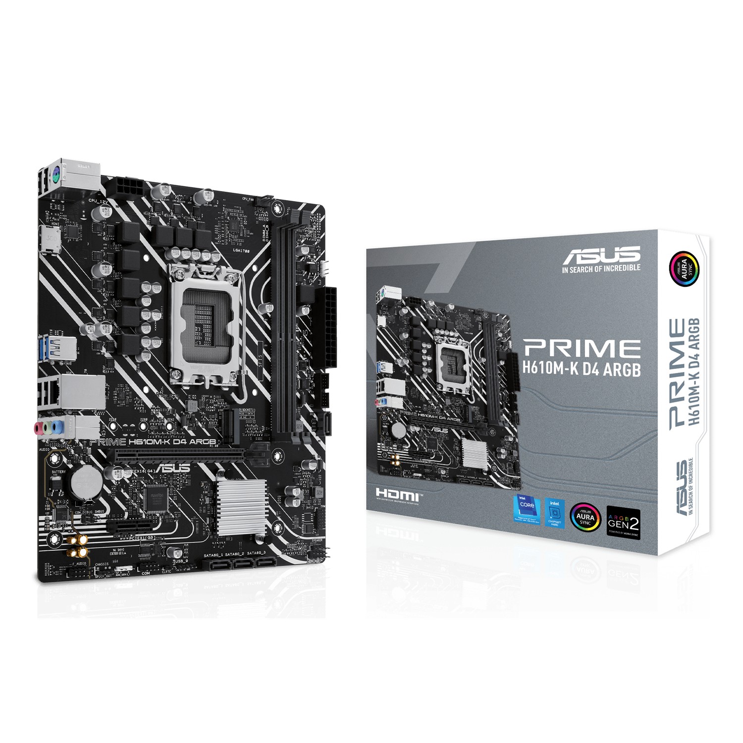 ASUS PRIME H610M-K D4 ARGB, Intel, LGA 1700, Intel® Celeron®, Intel® Pentium® Gold, Intel® Core™ i3, Intel® Core™ i5, Intel® Core™..., LGA 1700, DDR4-SDRAM, 64 GB