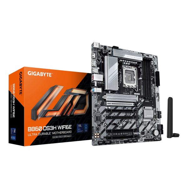Gigabyte B860 DS3H WIFI6E Mainboard - Intel Core Ultra CPUs, 8+1+2+2 Phasen VRM, bis zu 9066MHz DDR5, 1xPCIe 5.0 + 1xPCIe 4.0 M.2, 2,5 GbE LAN, WIFI 6E, USB 3.2 Gen 2x2, Intel, LGA 1851 (Socket V1), Intel Core Ultra (Series 2), LGA 1851, DDR5-SDRAM, 256 G