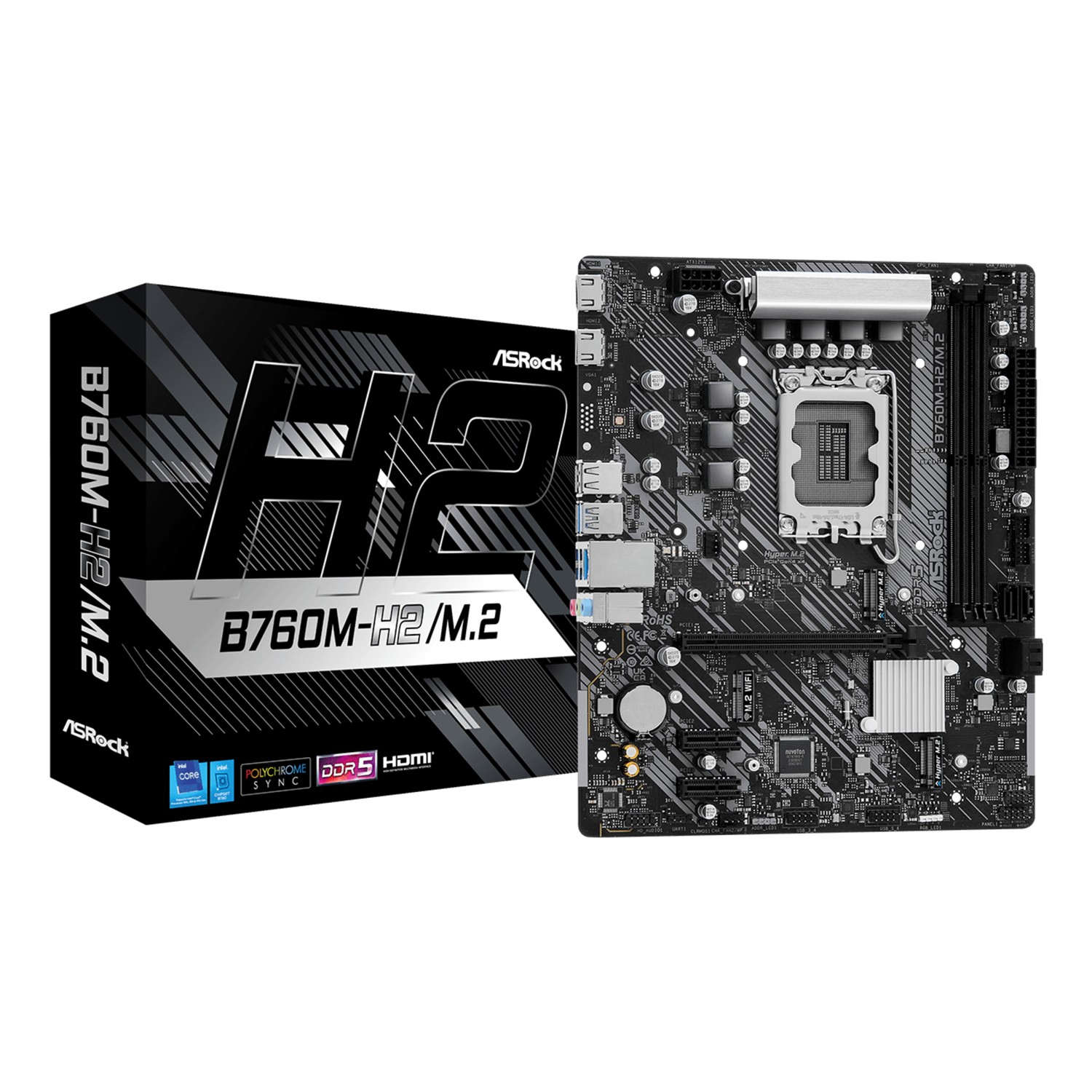ASRock B760M-H2/M.2, Intel, LGA 1700, Intel® Core™ i3, Intel® Core™ i5, Intel® Core™ i7, Intel® Core™ i9, LGA 1700, 128 GB, DDR5-SDRAM