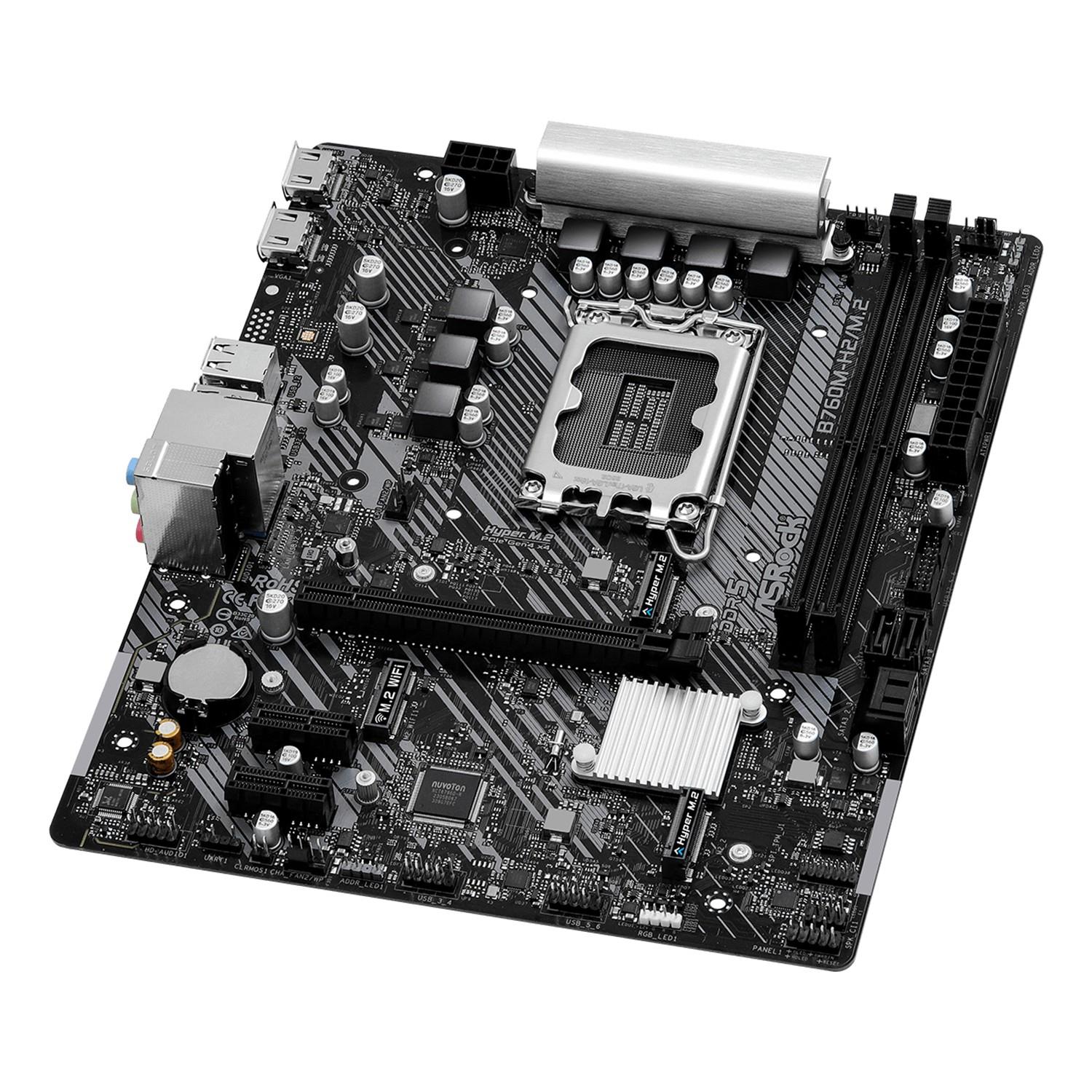 Zweites Bild vonASRock B760M-H2/M.2, Intel, LGA 1700, Intel® Core™ i3, Intel® Core™ i5, Intel® Core™ i7, Intel® Core™ i9, LGA 1700, 128 GB, DDR5-SDRAM