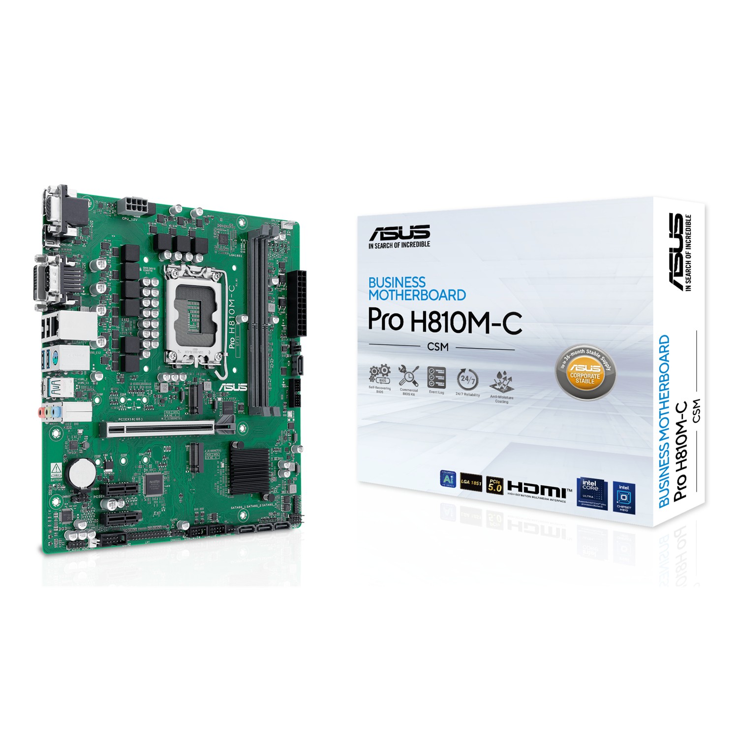 ASUS PRO H810M-C-CSM, Intel, LGA 1851 (Socket V1), Intel Core Ultra (Series 2), LGA 1851, DDR5-SDRAM, 128 GB