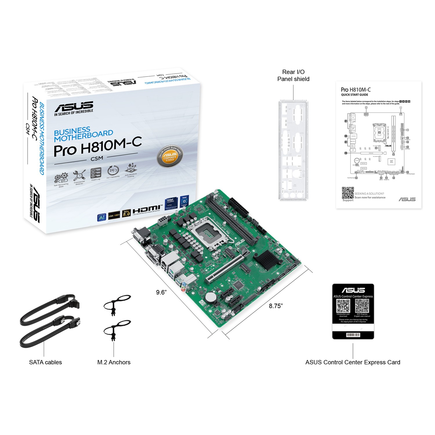 Zweites Bild vonASUS PRO H810M-C-CSM, Intel, LGA 1851 (Socket V1), Intel Core Ultra (Series 2), LGA 1851, DDR5-SDRAM, 128 GB