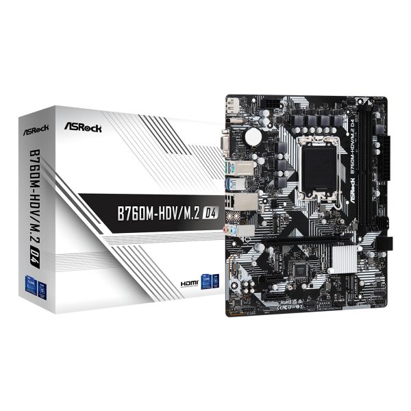 ASRock B760M-HDV/M.2 D4, Intel, LGA 1700, Intel® Core™ i3, Intel® Core™ i5, Intel® Core™ i7, Intel® Core™ i9, DDR4-SDRAM, 64 GB, DIMM
