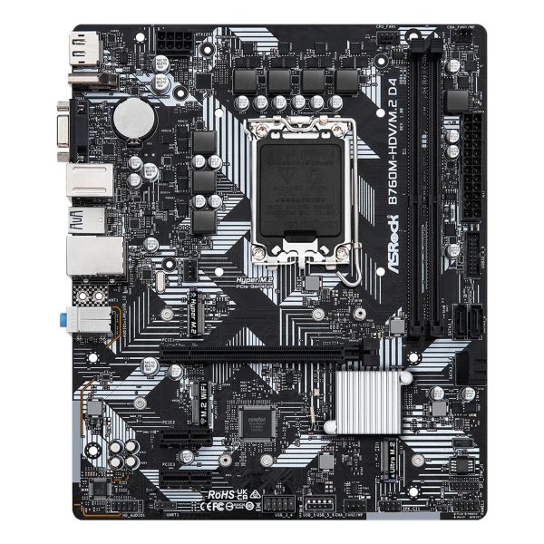 Zweites Bild vonASRock B760M-HDV/M.2 D4, Intel, LGA 1700, Intel® Core™ i3, Intel® Core™ i5, Intel® Core™ i7, Intel® Core™ i9, DDR4-SDRAM, 64 GB, DIMM