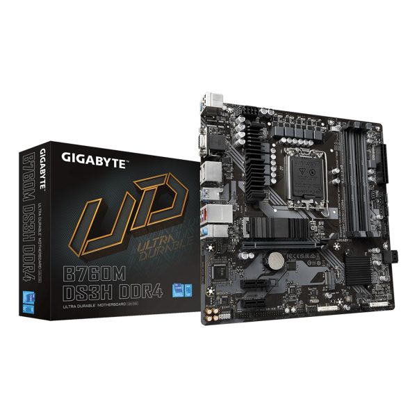 Gigabyte B760M DS3H DDR4 Motherboard - Unterstützt Intel Core 14. Generation CPUs, 6+2+1 Phasen Digital VRM, bis zu 5333MHz DDR4 (OC), 2xPCIe 4.0 M.2, 2.5GbE LAN, USB 3.2 Gen2, Intel, LGA 1700, Intel® Celeron®, Intel® Core™ i3, Intel® Core™ i5, Intel® Cor