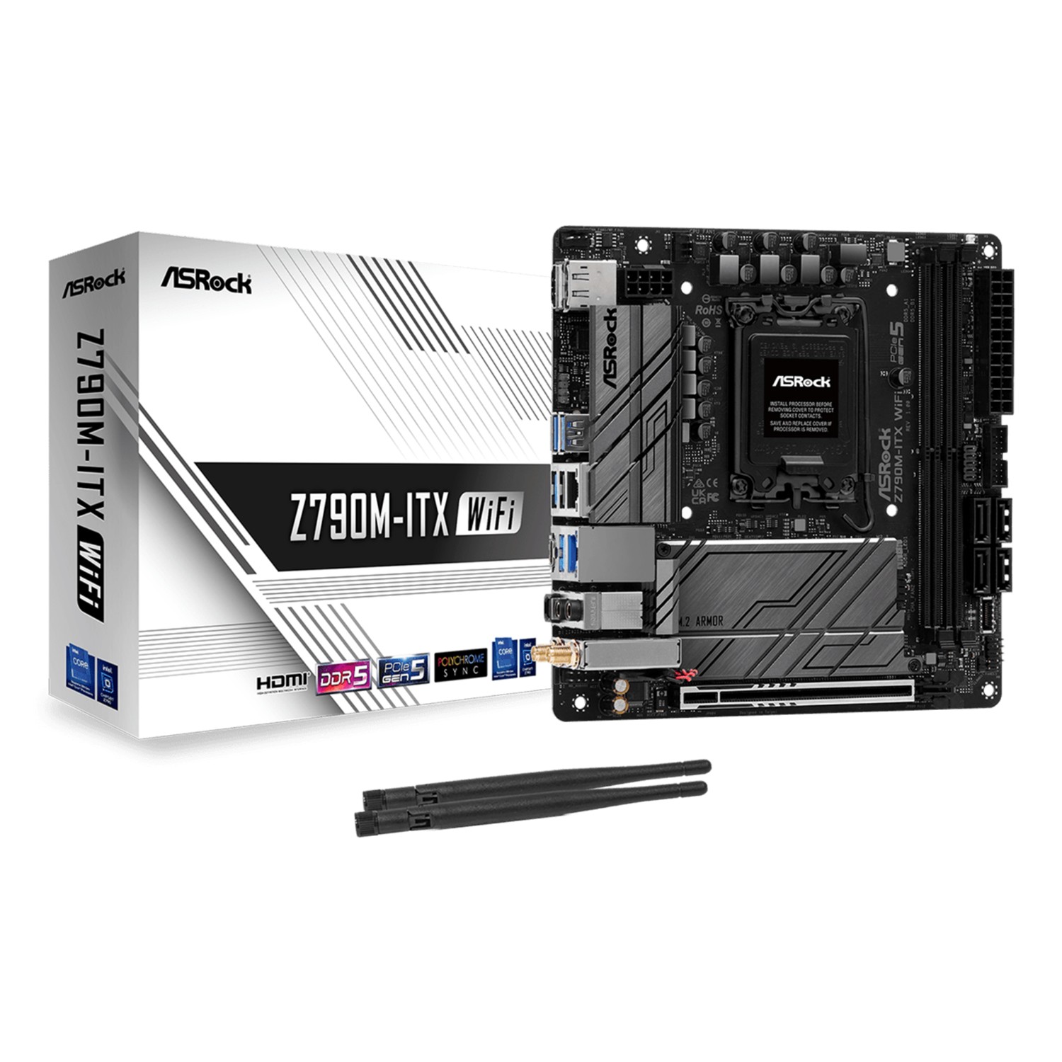 ASRock Z790M-ITX WiFi, Intel, LGA 1700, Intel® Core™ i5, Intel® Core™ i7, Intel® Core™ i9, DDR5-SDRAM, 64 GB, DIMM