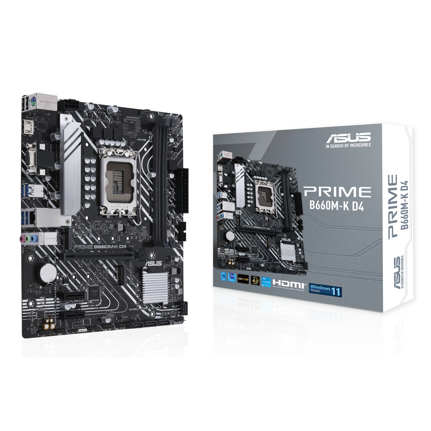 ASUS PRIME B660M-K D4, Intel, LGA 1700, Intel® Celeron®, Intel® Core™ i3, Intel® Core™ i5, Intel® Core™ i7, Intel® Core™ i9,..., DDR4-SDRAM, 128 GB, DIMM