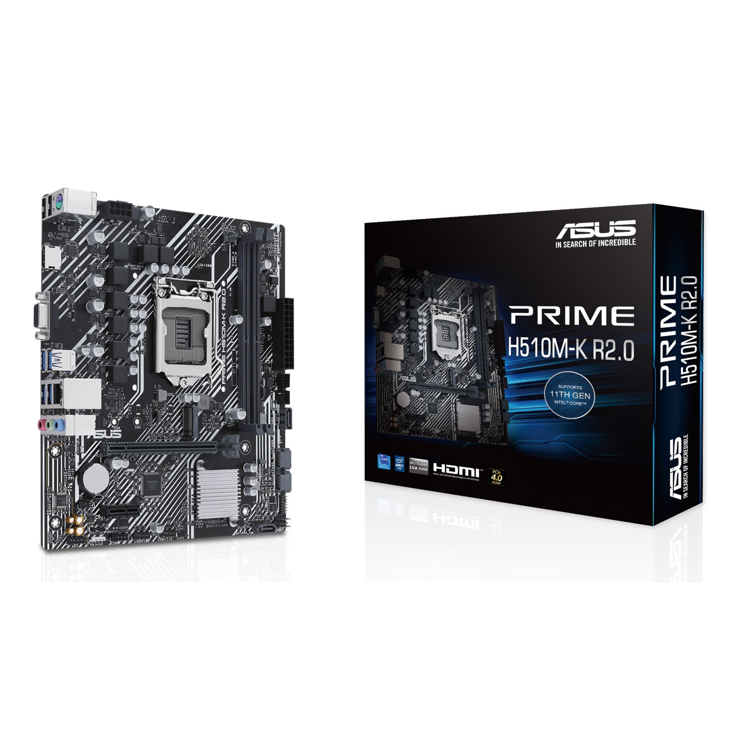 ASUS PRIME H510M-K R2.0, Intel, LGA 1200 (Socket H5), Intel® Celeron®, Intel® Core™ i3, Intel® Core™ i5, Intel® Core™ i7, Intel® Core™ i9,..., DDR4-SDRAM, 64 GB, DIMM
