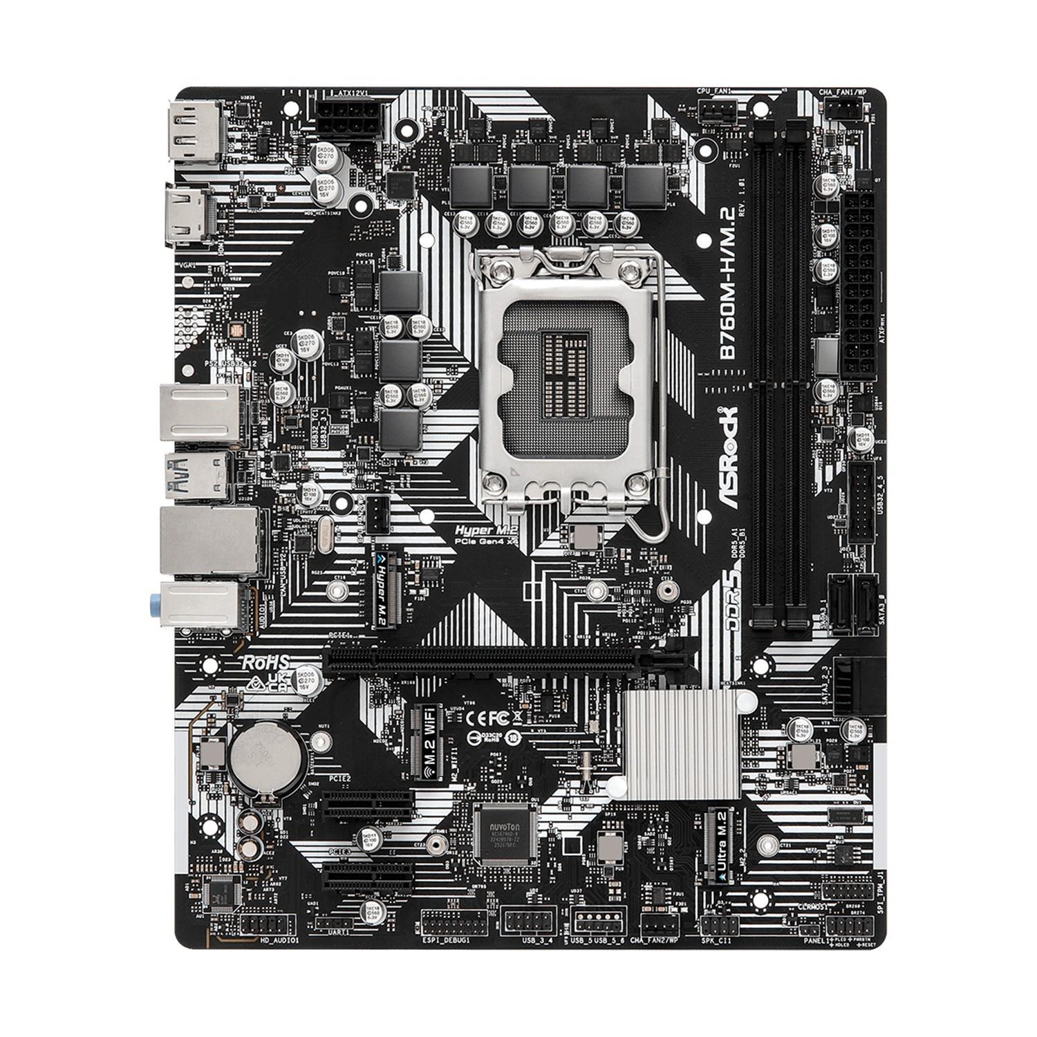ASRock B760M-H/M.2, Intel, LGA 1700, Intel® Core™ i3, Intel® Core™ i5, Intel® Core™ i7, Intel® Core™ i9, DDR5-SDRAM, 96 GB, DIMM