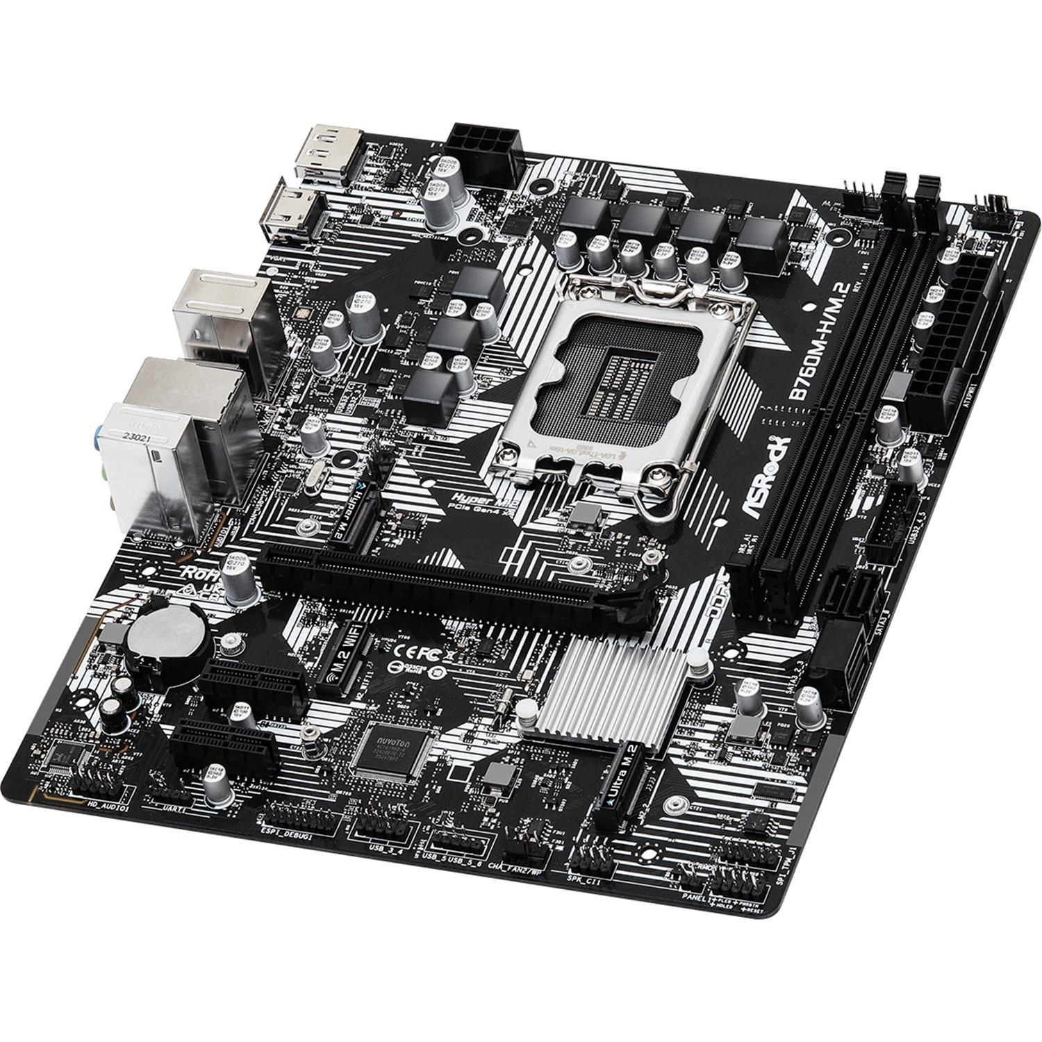 Zweites Bild vonASRock B760M-H/M.2, Intel, LGA 1700, Intel® Core™ i3, Intel® Core™ i5, Intel® Core™ i7, Intel® Core™ i9, DDR5-SDRAM, 96 GB, DIMM