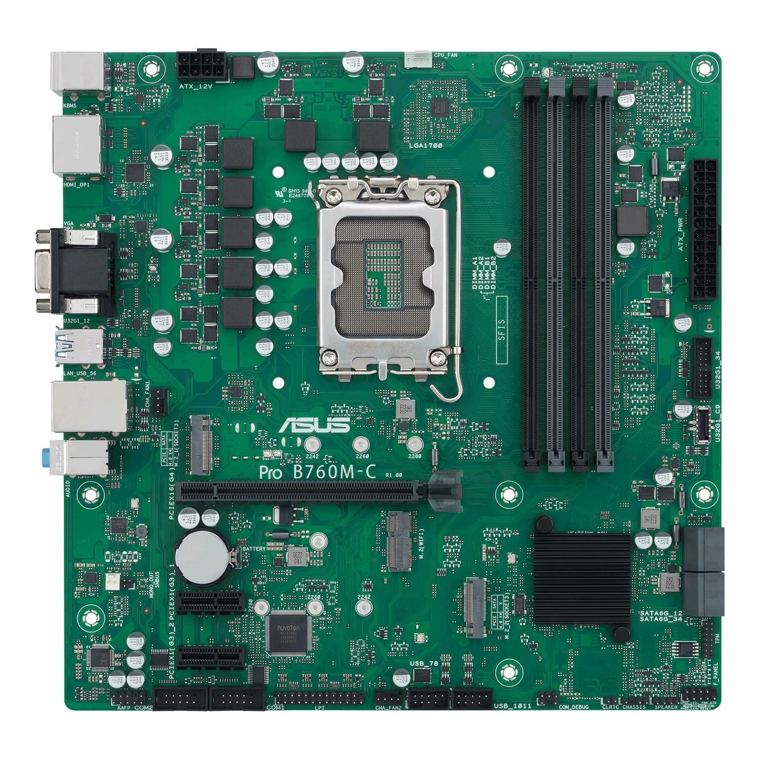 Zweites Bild vonASUS PRO B760M-C-CSM, Intel, LGA 1700, Intel® Celeron®, Intel® Core™ i3, Intel® Core™ i5, Intel® Core™ i7, Intel® Core™ i9,..., LGA 1700, DDR5-SDRAM, 128 GB