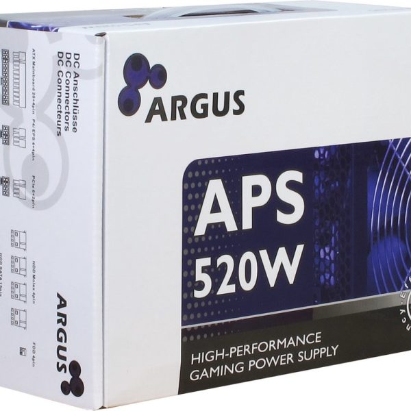 Zweites Bild vonInter-Tech Argus APS, 520 W, 115 - 230 V, 47 - 63 Hz, +12V1,+12V2,+3.3V,+5V,+5Vsb,-12V, Aktiv, 120 W
