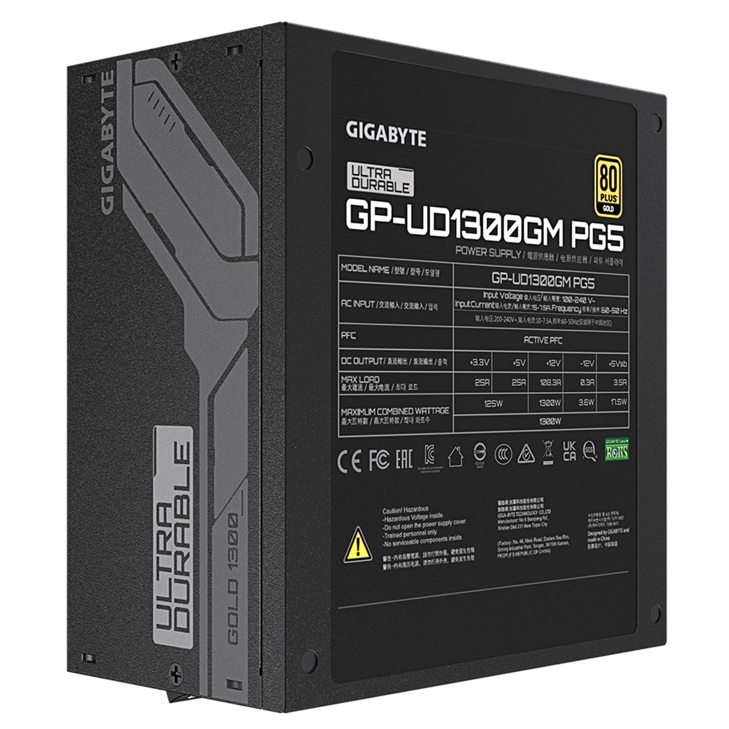 Zweites Bild vonGigabyte UD1300GM PG5, 1300 W, 100 - 240 V, 50 - 60 Hz, 12 - 6 A, 6 A, 12 A