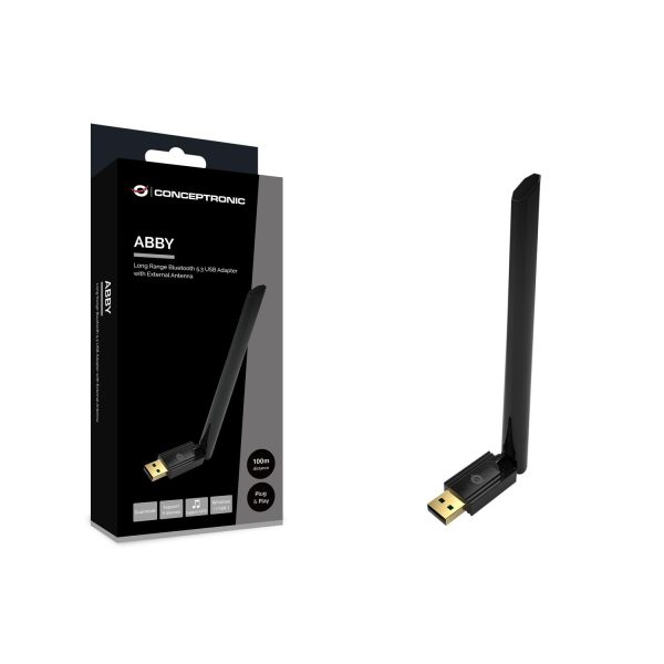Zweites Bild vonConceptronic ABBY17B USB-Bluetooth 5.3-Adapter mit externer Antenne und hoher Reichweite, Eingebaut, Kabellos, USB, Bluetooth, 3 Mbit/s, Schwarz