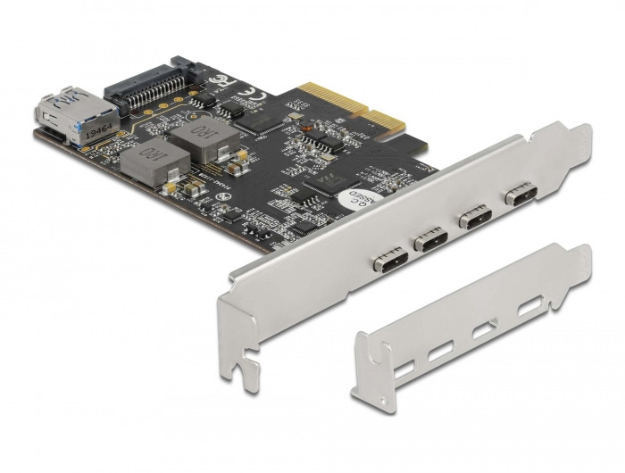 Delock PCI Express x4 Karte zu 4 x USB Type-C + 1 x USB Typ-A - SuperSpeed USB 10 Gbps - Low Profile Formfaktor, PCIe, USB 3.2 Gen 2 (3.1 Gen 2), Niedriges Profil, PCIe 3.0, SATA 15-Pin, 10 Gbit/s